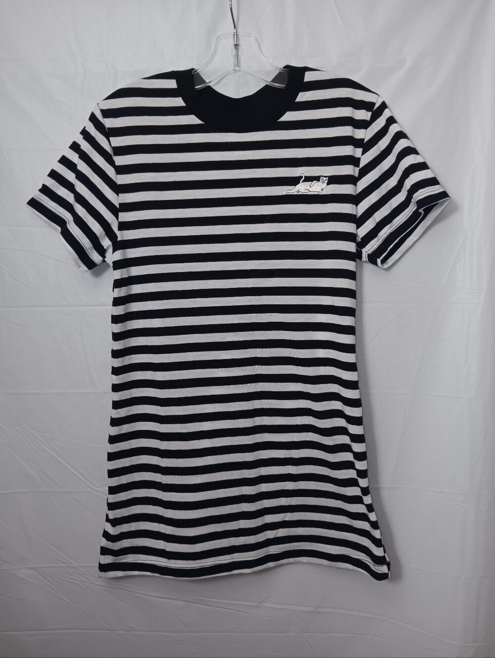 RIPNDIP  STRIPED COTTON EMBROIDERED NERMAL THE CAT T-SHIRT